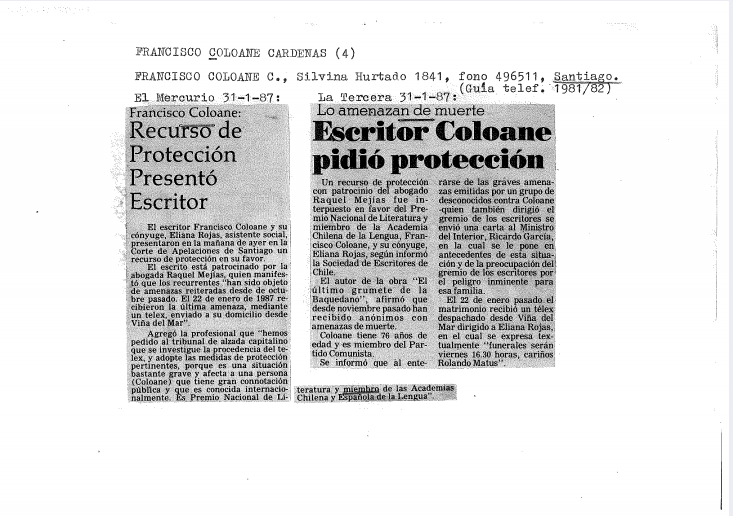 15 Ficha Archivo Colonia Dignidad, Francisco Coloane